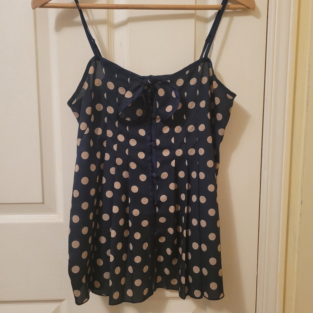 Vintage navy/tan polka dot tank